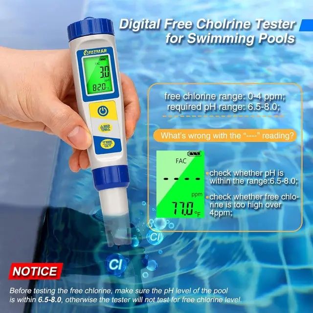 Аналізатор води 7-в-1 цифровий тестер pH, солі, хлору, ORP, TDS, EC та