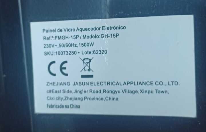 Radiador Elétrico Mural com painel de Vidro, 1500 W, Preto