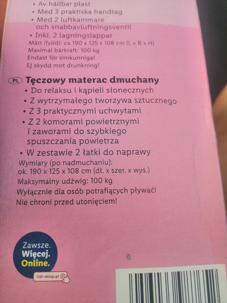 Tęczowy materac dmuchany nowy