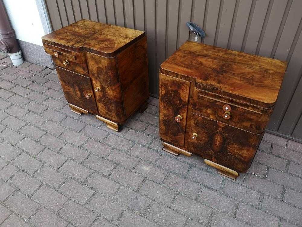 Stoliki Szafki Nocne Art Deco Orzech Stare Antyk Komplet Okazja.