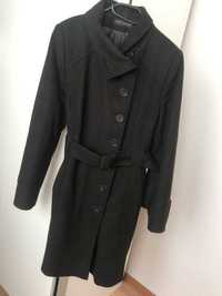 Bardzo ciepły płaszcz kurtka z paskiem brązowo/czarny XL