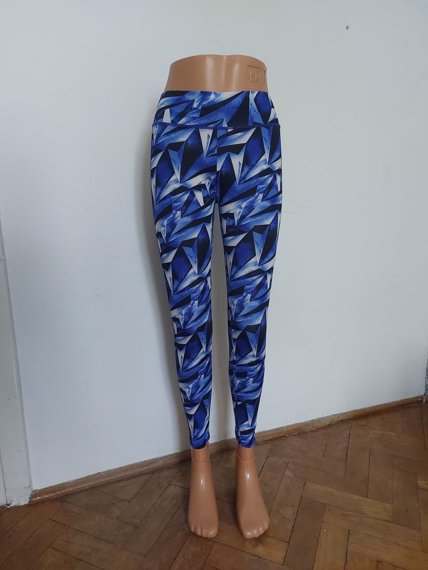 Bawełna 65% Legginsy M / L niebieskie wzór geometryczny elastyczne