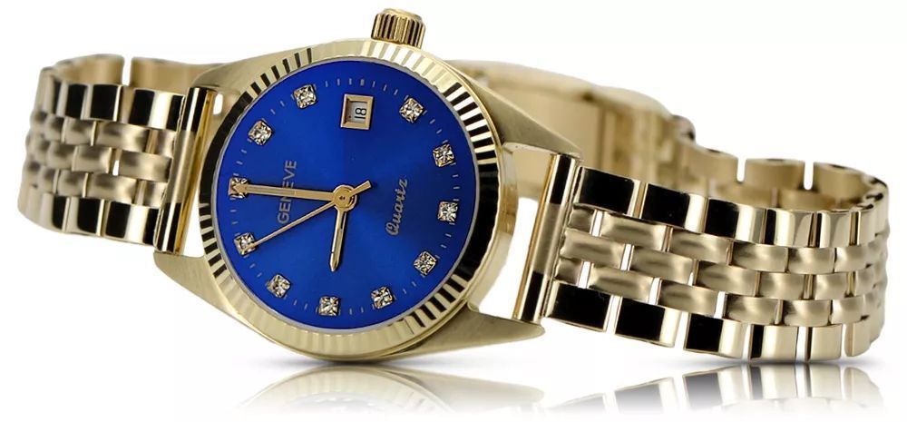 Złoty zegarek bransoletą damską 14k Geneve lw020ydblz&lbw008y Katowice