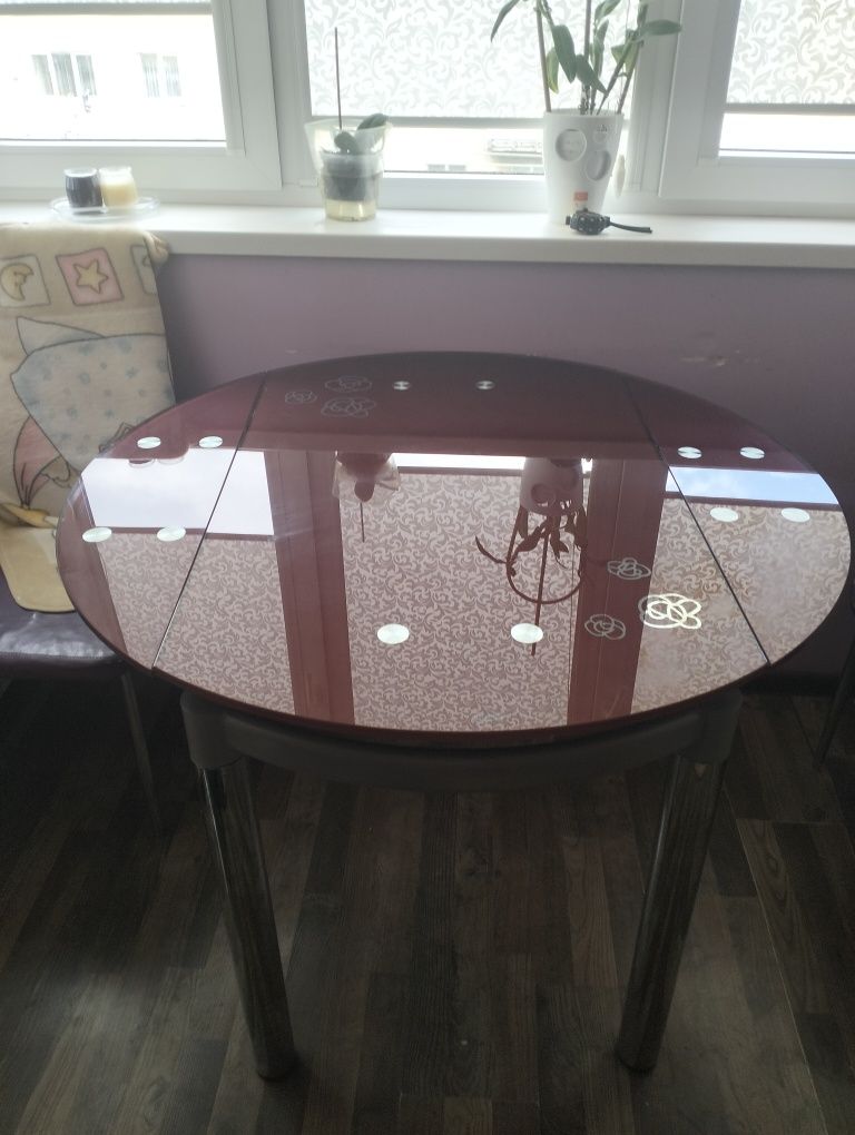 Стіл кухонний скляний розкладний круглий + стільці