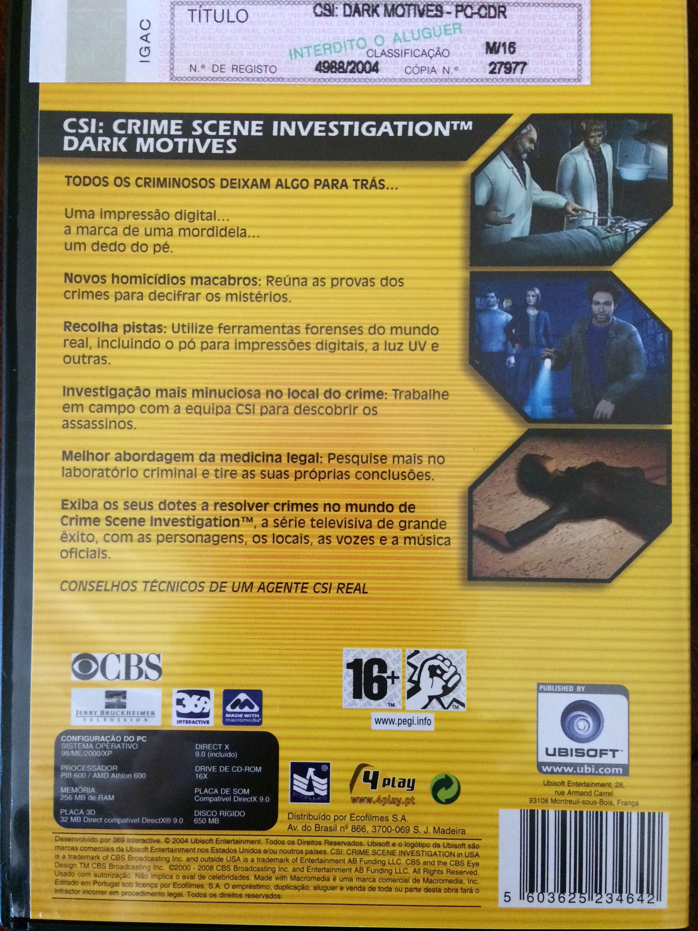 Jogo CSI “Dark Motives” para computador