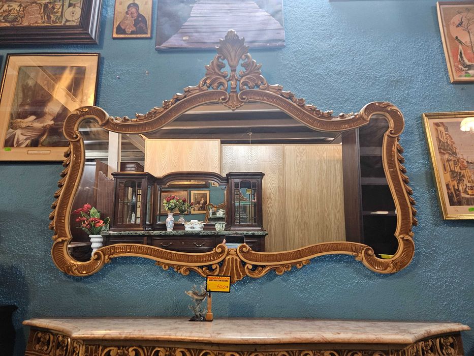 Conjunto de lindíssima consola em madeira com tampo em pedra mai