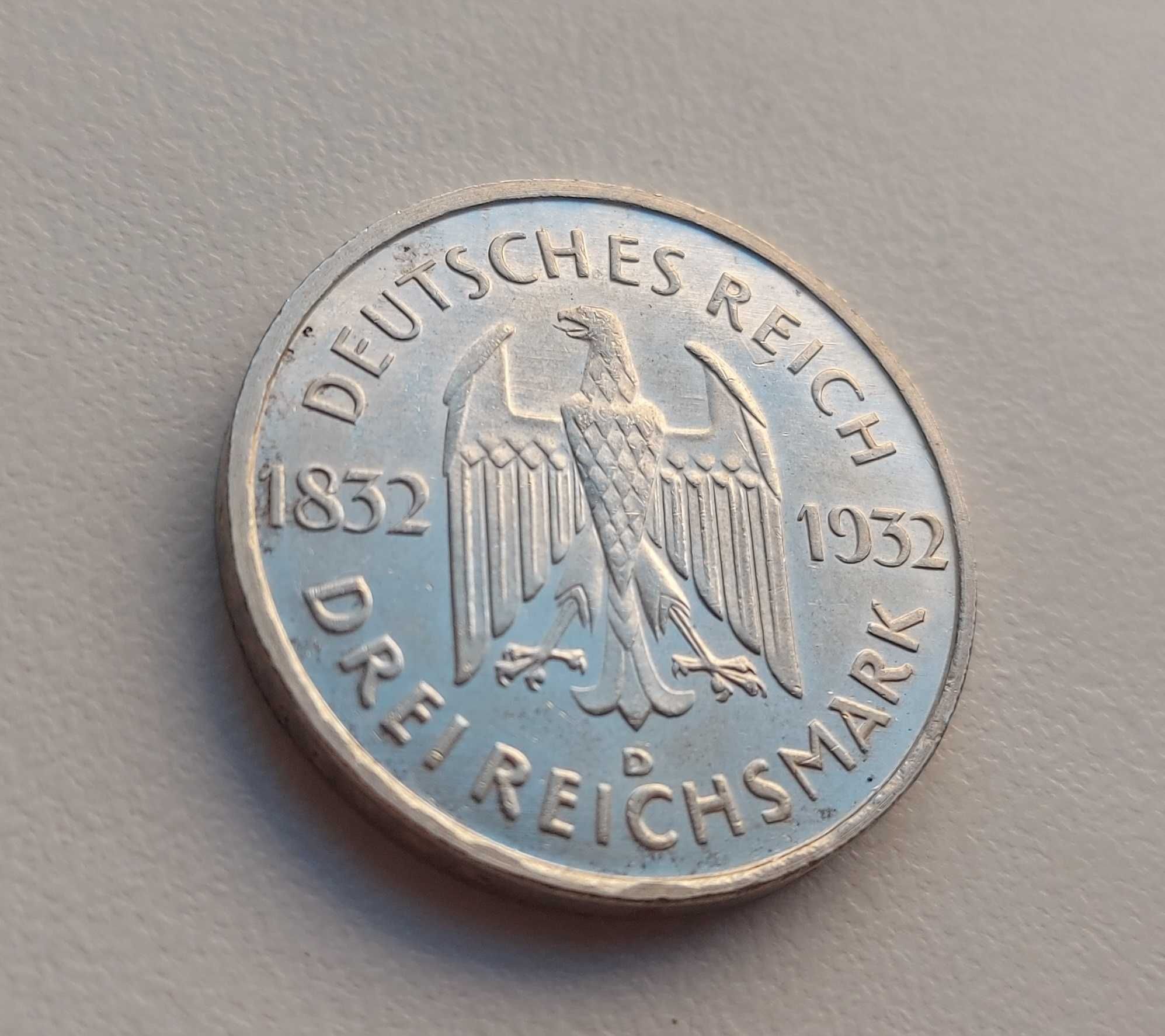Німеччина 3 марки 1932 р. Гете D срібло