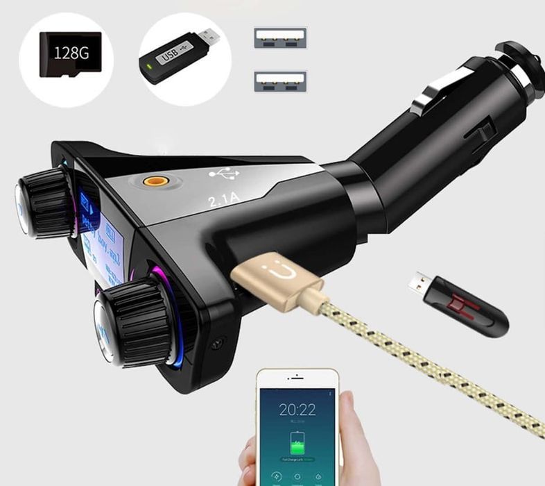 Transmiter FM Bluetooth QIKtech T01 z Ładowarką pendrive SD 2X USB
