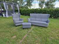Zestaw Strandmon Ikea - sofa, fotel uszak, pufa/podnóżek