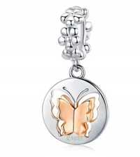 charms do pandora 3D srebro s925 motyl skrzydła wisiorek złoty