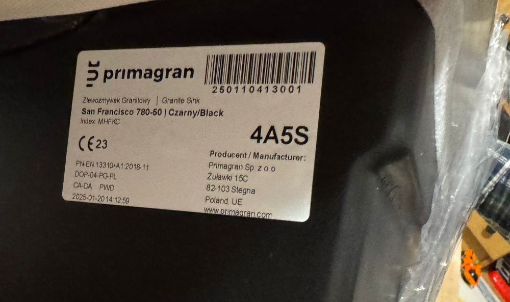 Zlewozmywak kuchenny Primagran granitowy jednokomorowy z ociekaczem
