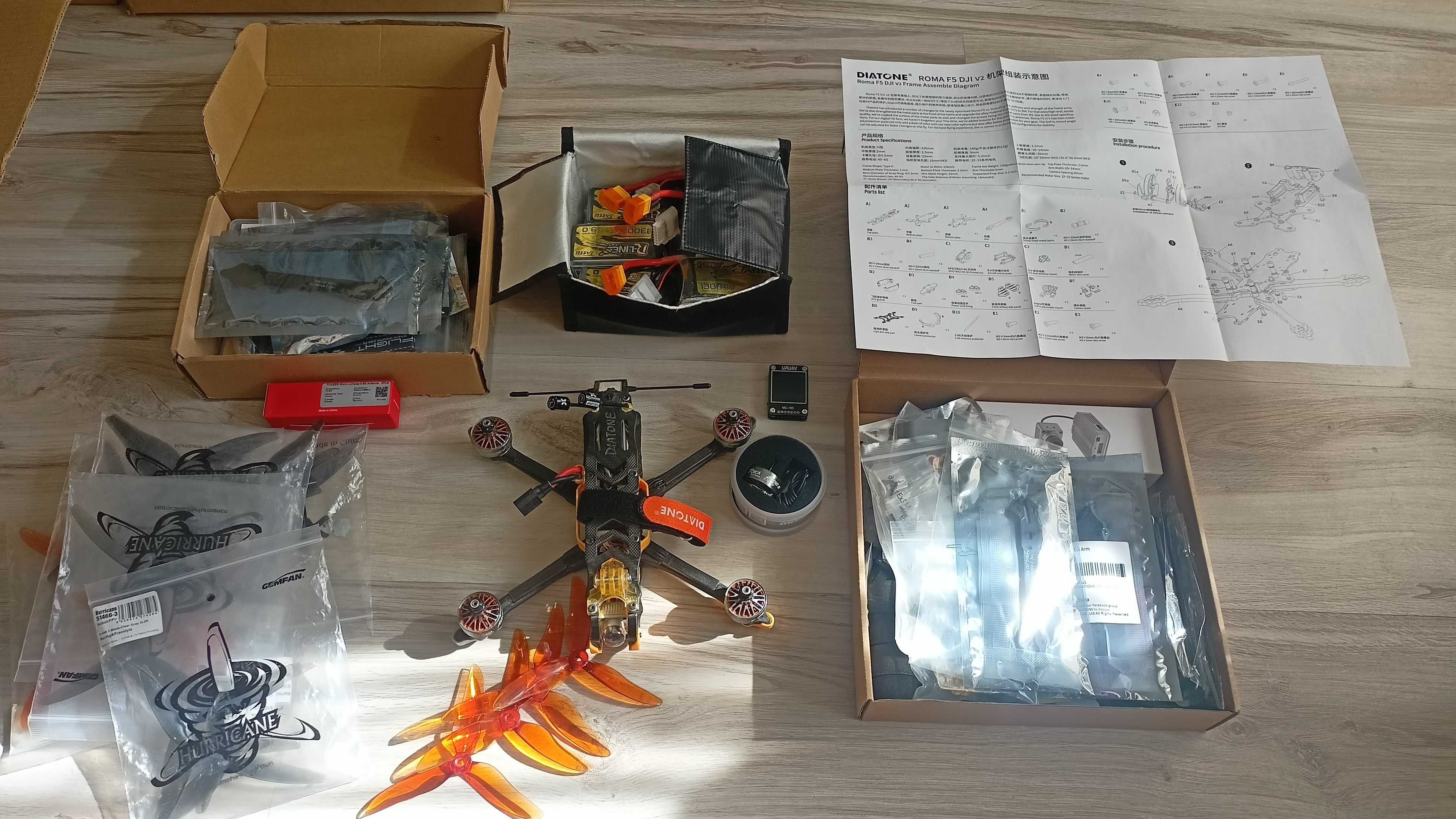 Dron FPV 5" Diatone Roma F5 + DJI Unit + Crossfire RTF + dużo części