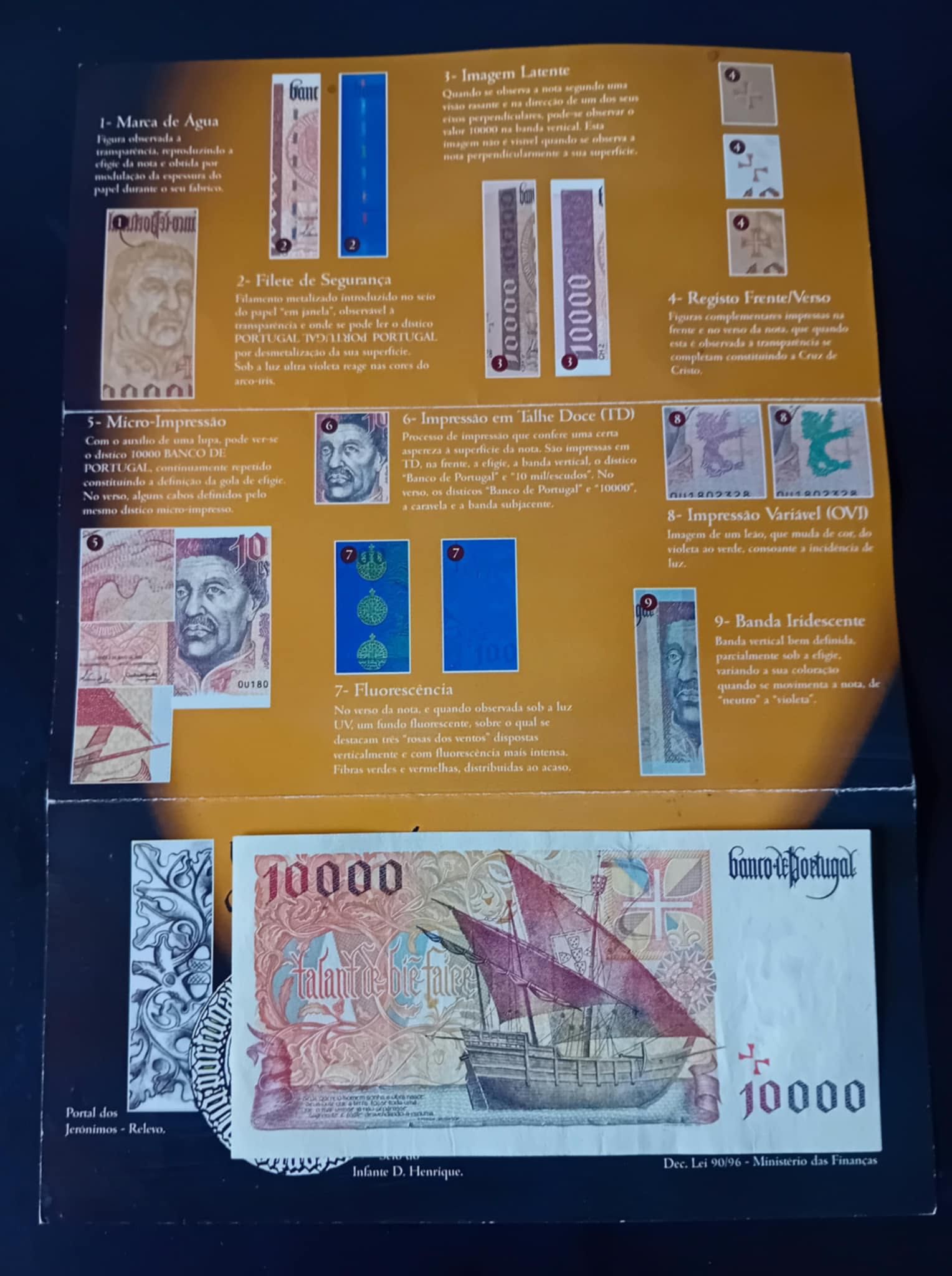 Nota com folheto de comecao 10000 escudo belo estado nomismatica