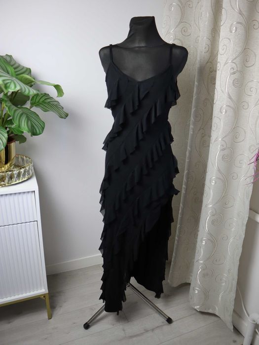 Sukienka długa czarna falbany flamenko
