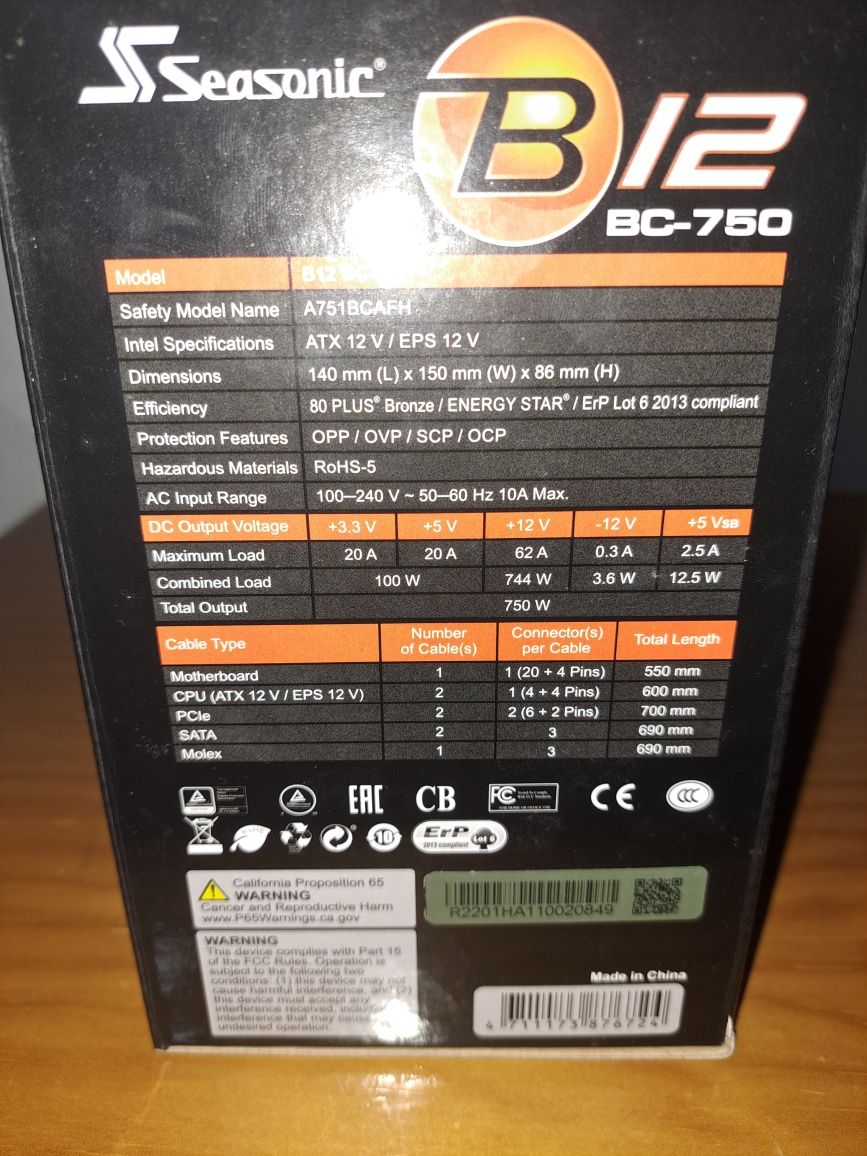 Fonte de Alimentação Seasonic B12 750w