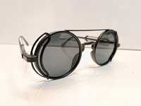 Okulary przeciwsłoneczne okrągłe lenolki steampunk czarne
