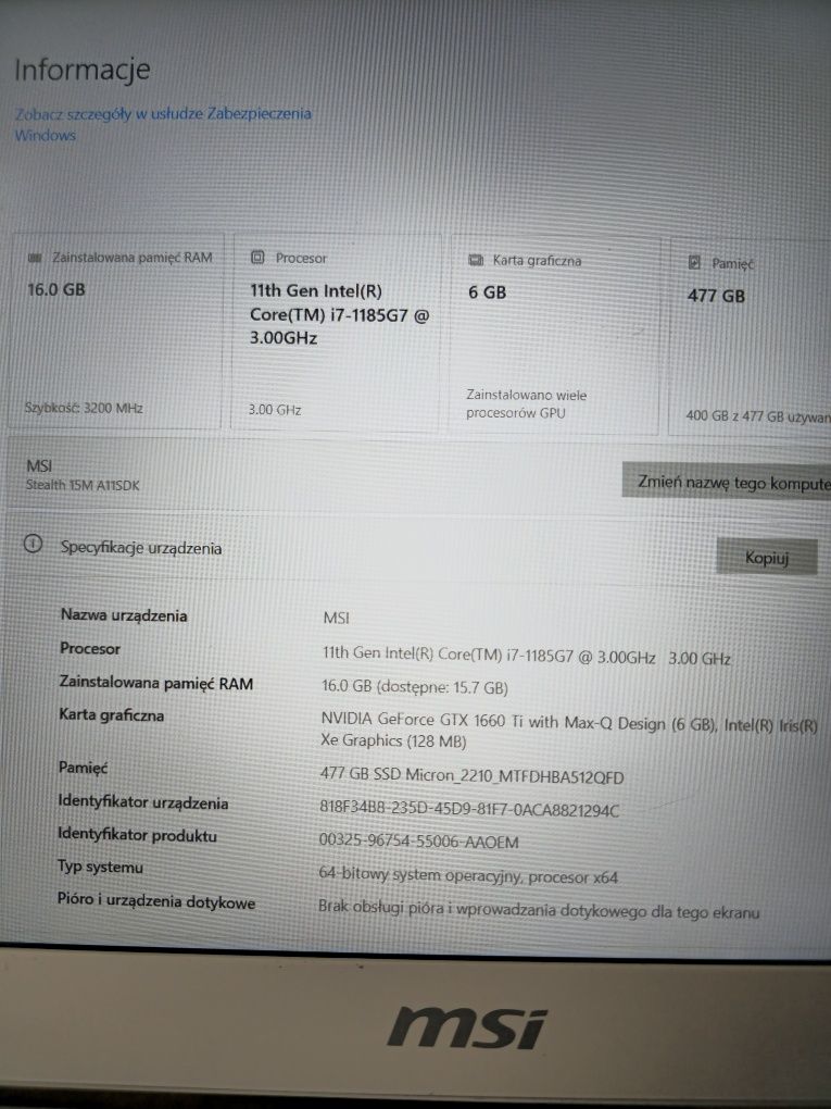 MSI Stealth 15m A11SDK