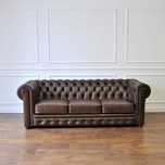Pikowana sofa chesterfield skórzana 3-osobowa skóra naturalna plisy