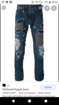 Spodnie jeansy Diesel Black Gold, Nowe!30 patchwork