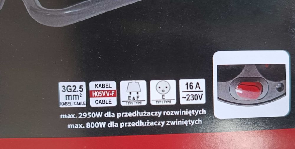 Przedłużacz Bębnowy 50 m, Kabel Budowlany, Gruby 3x2,5 mm, Ogrodowy