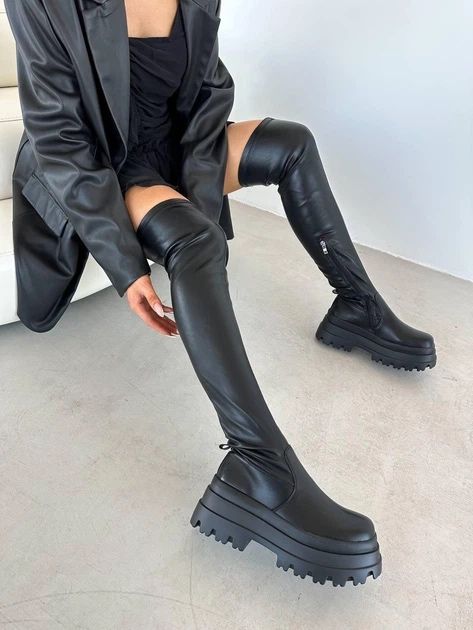 Ботфорди чорні з акцентом на підошву/ботфорди чулки 37(23,5)