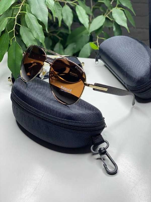 Мужские очки BVLGARI AVIATOR крупные черные/корич POLARIZED Булгари