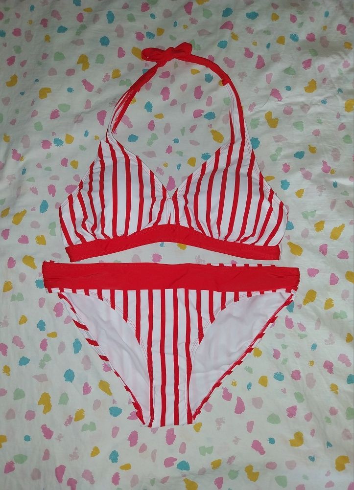 Bikini strój kąpielowy w paski bonprix 46 dwuczęściowy
