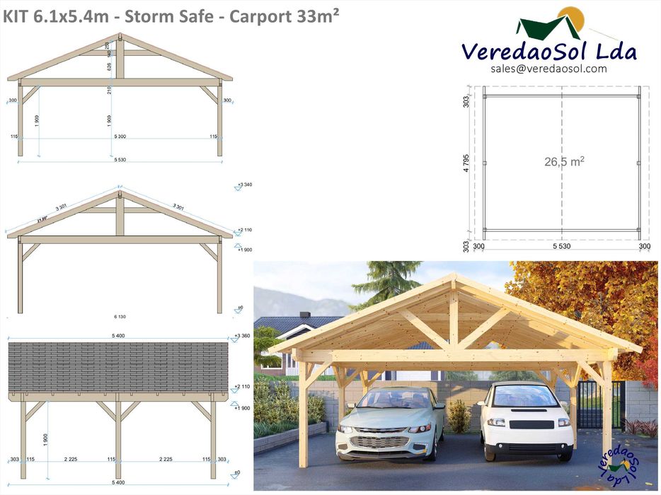 KIT Storm Safe 33m² - Estável otimo por telhas cerâmicas Casa madeira