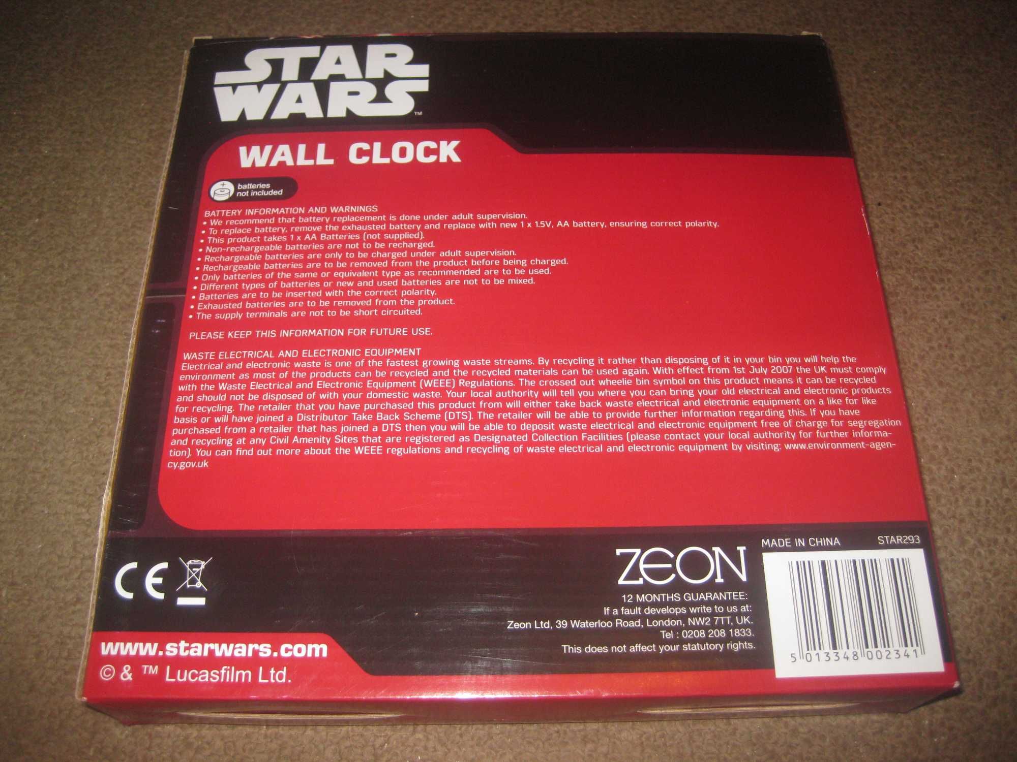 Relógio de Parede “Star Wars” Novo e Embalado!