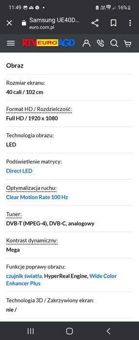 Samsung Smart 40 cali najwyszsza półka.