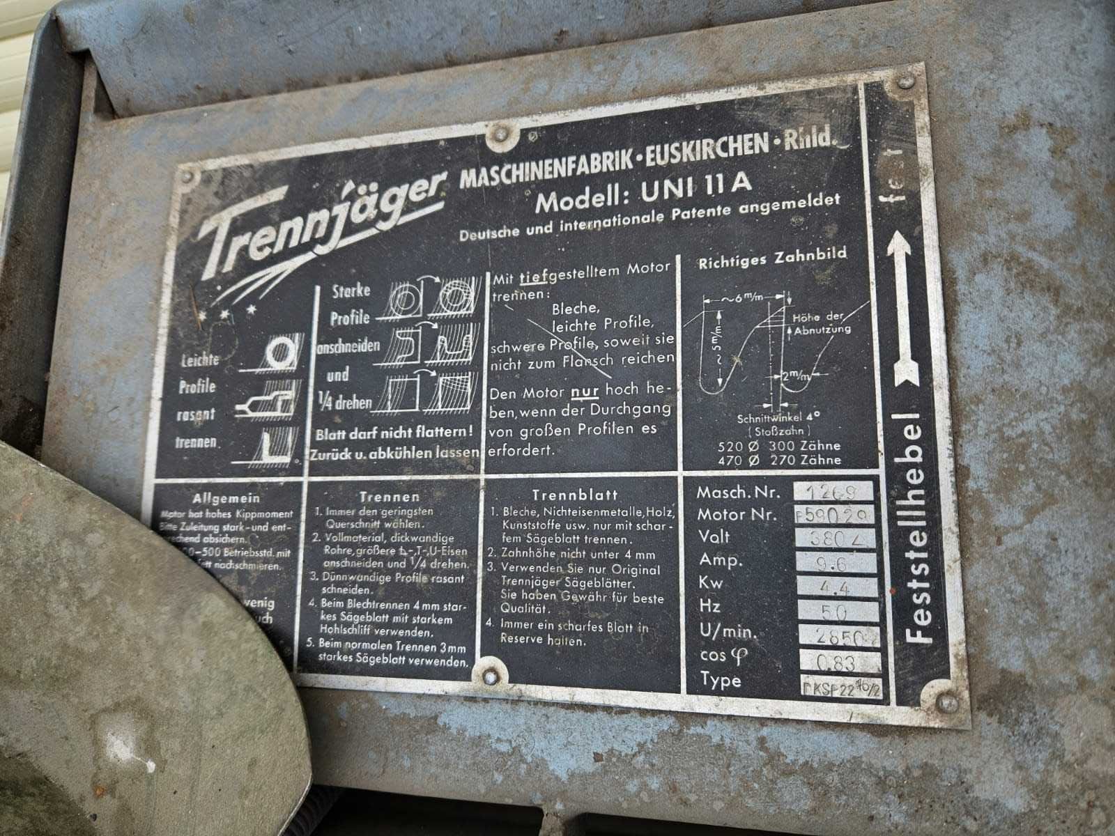 Pila przecinarka tarczowa do metalu Trennjager Uni 11A 16/2 380V