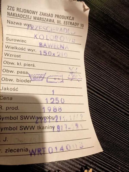 Zabytek kartki metki od poszewek vintage PRL