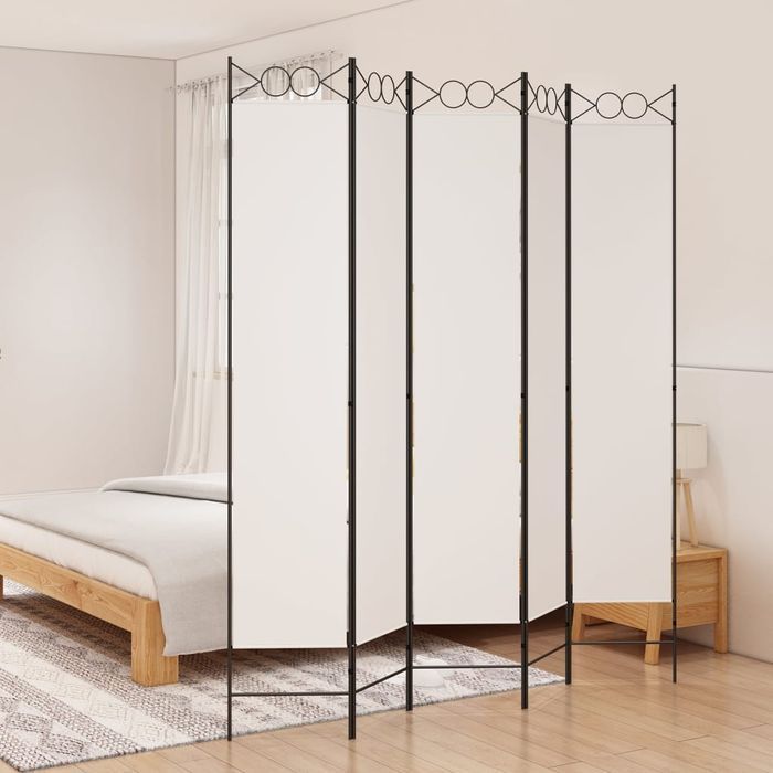 vidaXL Parawan 5-panelowy, biały, 200x220 cm, tkanina