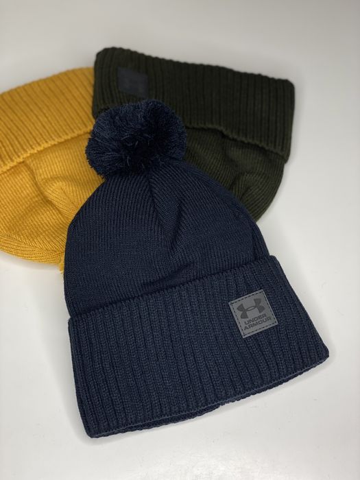 -40% Мужская зимняя шапка с помпоном UNDER ARMOUR на флисе с отворотом