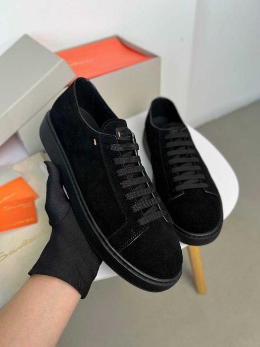 Мужские кожаные кроссовки Santoni замшевые кеды Сантони ob434