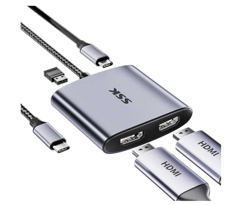 Adapter SSK USB C 2x HDMI 4K/60 Hz 100W 4w1 HUB