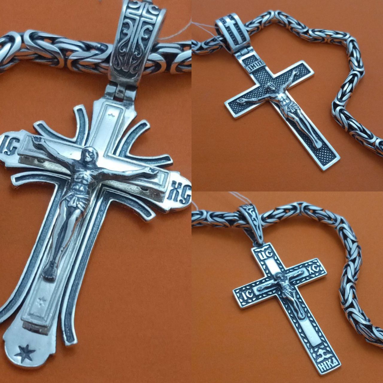 Серебряная цепь лисий хвост Византия и крест серебро  цепочка крестик