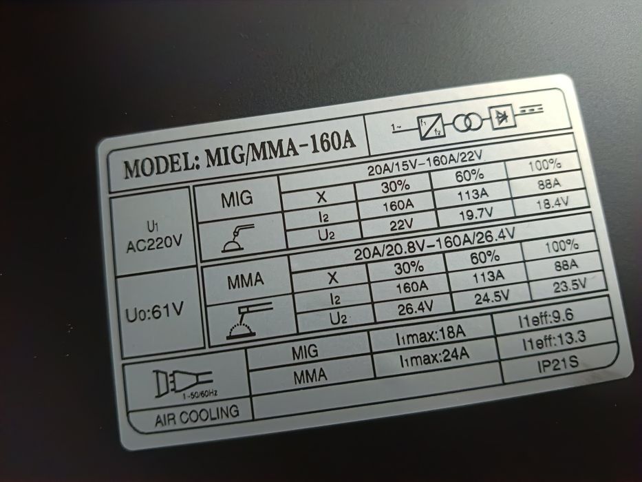 Spawarka inwertorowa MIG MAG MMA migomat 160A drut lub elektroda