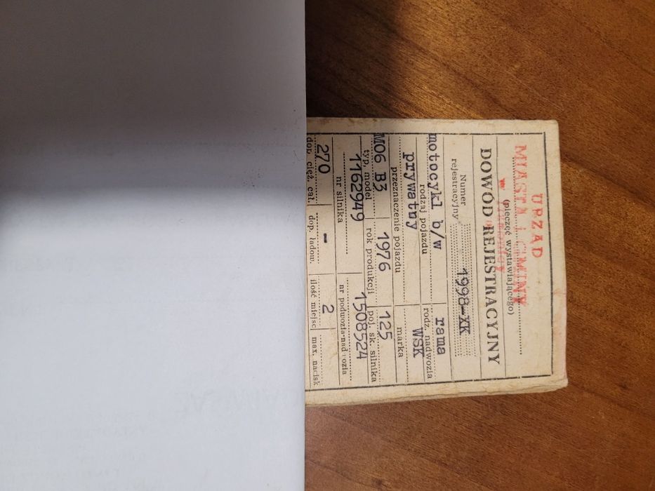 Dowód kolekcjonerski WSK 125