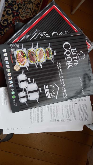 Nowy Komplet Trwałych Naczyń ze stali nierdzewnej 19el. Elite Cook