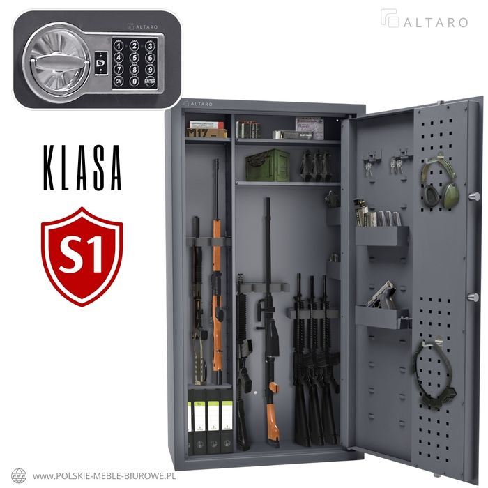 Szafa S1 na BROŃ długą, krótką, amunicję • Sejf na 12 •  ELEKTRONICZNY
