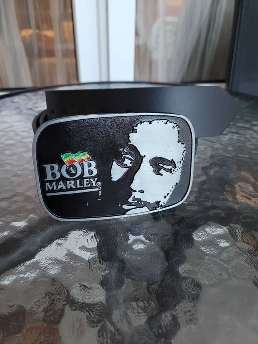 Czarny męski skórzany pasek ręcznie robiony Bob Marley