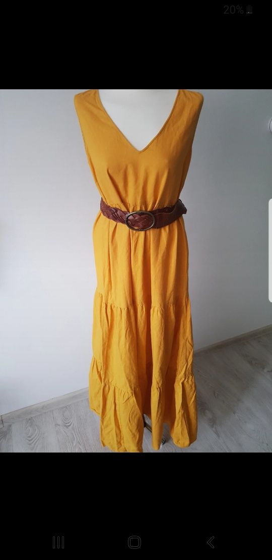 Lniana sukienka żółta 40