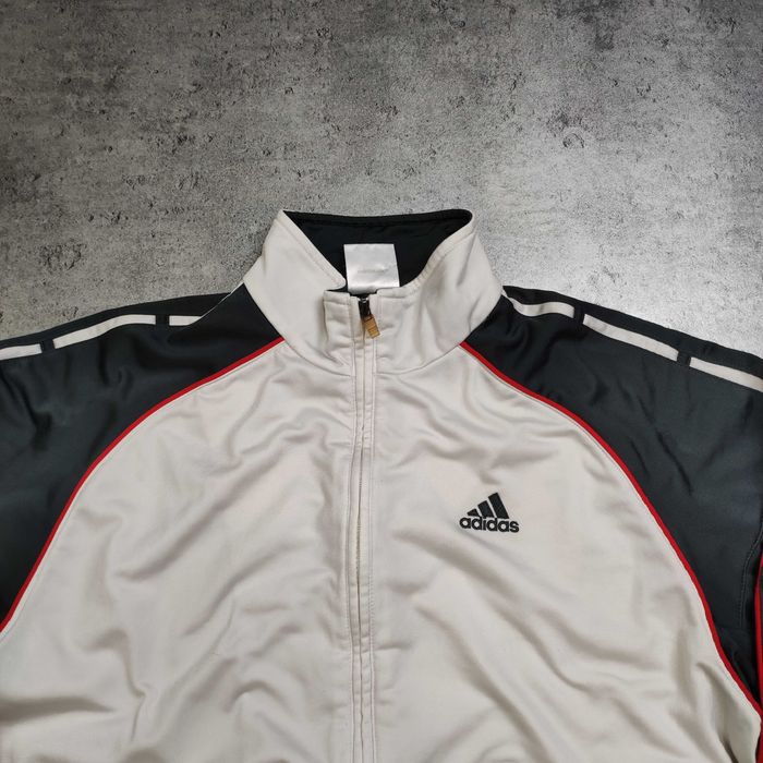 MĘSKA Bluza Rozpinana Stójka Adidas Biało Szara Lampas Retro Suwak
