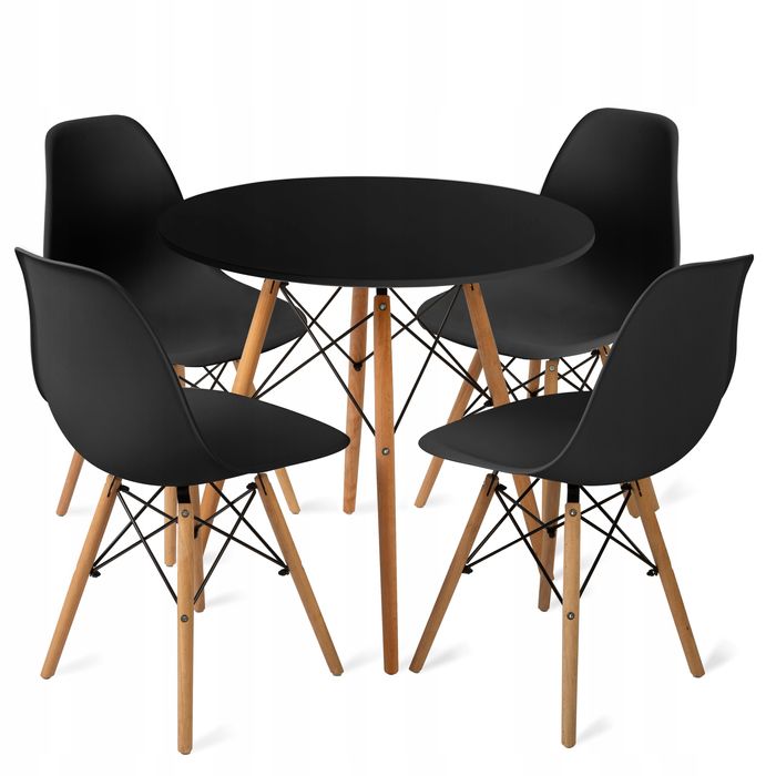 Stół fi80 Black+4xkrzesło Milano Czarne