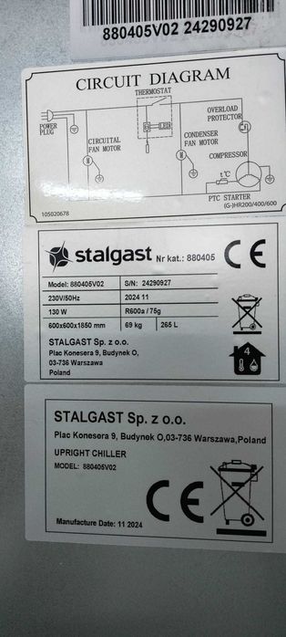 szafa chłodnicza ze stali nierdzewnej, wnętrze z ABS, V 361 l