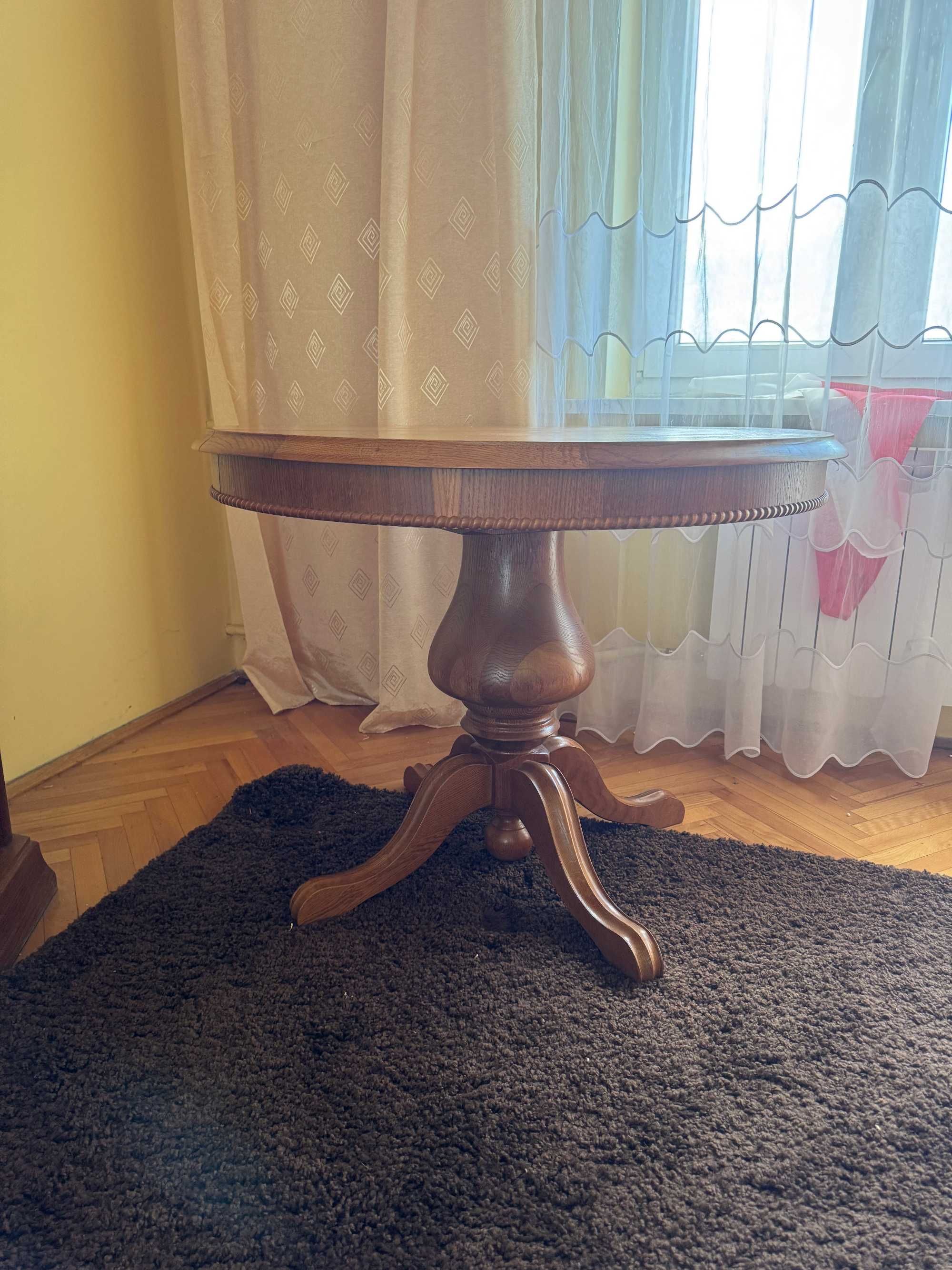 Stół okrągły drewniany + 4 krzesła - komplet jadalniany