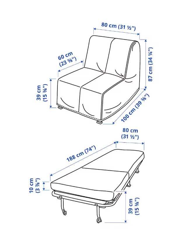Fotel rozkładany Ikea 80x100 po rozłożeniu 80x188