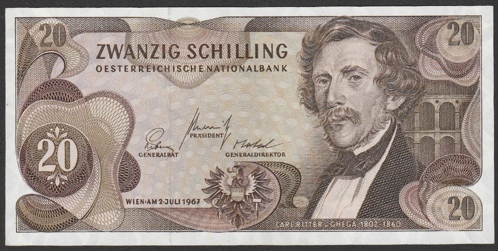 Austria 20 schilling 1967 - Carl Ritter - B180 - stan 2