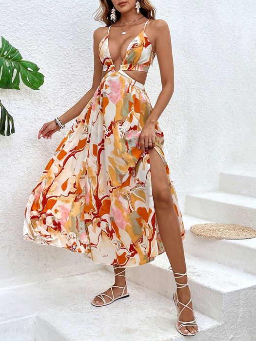 Sukienka Letnia Boho Sexy Na Ramiączkach Rozkloszowana Maxi Shein S